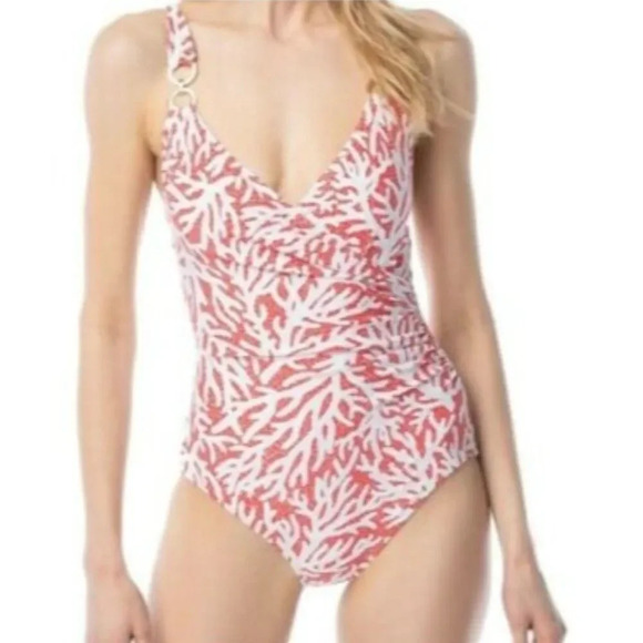 Michael Kors SZ 6 Coral One Piece Swimsuit - Picture 4 of 10